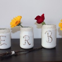 Herbstliche Shabby chic Windlichter - Vasen DIY aus Marmeladengläsern